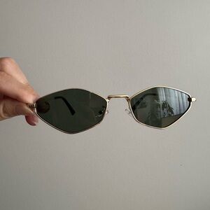 #40 Geometric Gold Frame Sunglasses with smoky green lenses